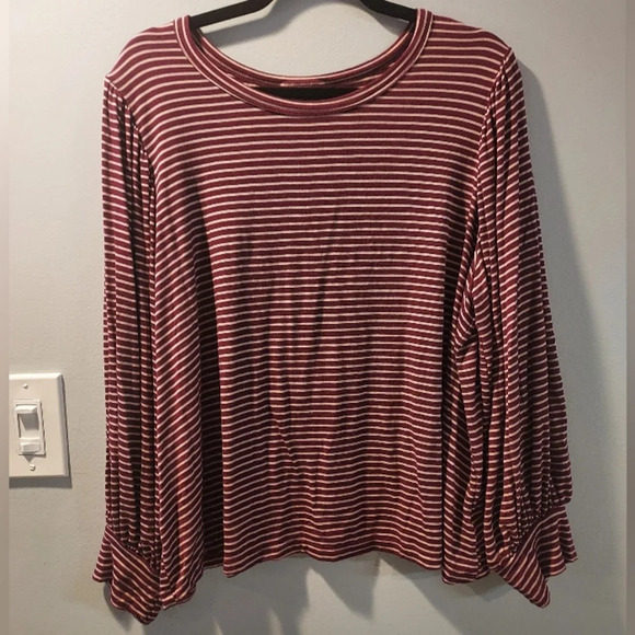 Modcloth Maroon and Pink Striped Balloon Sleeve Top in Size 2X - Picture 1 of 10